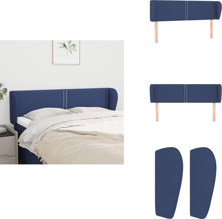VidaXL Hoofdbord Hoofdborden Hoofdeinde Houten Hoofdbord met randen 147x23x78 88 cm stof blauw