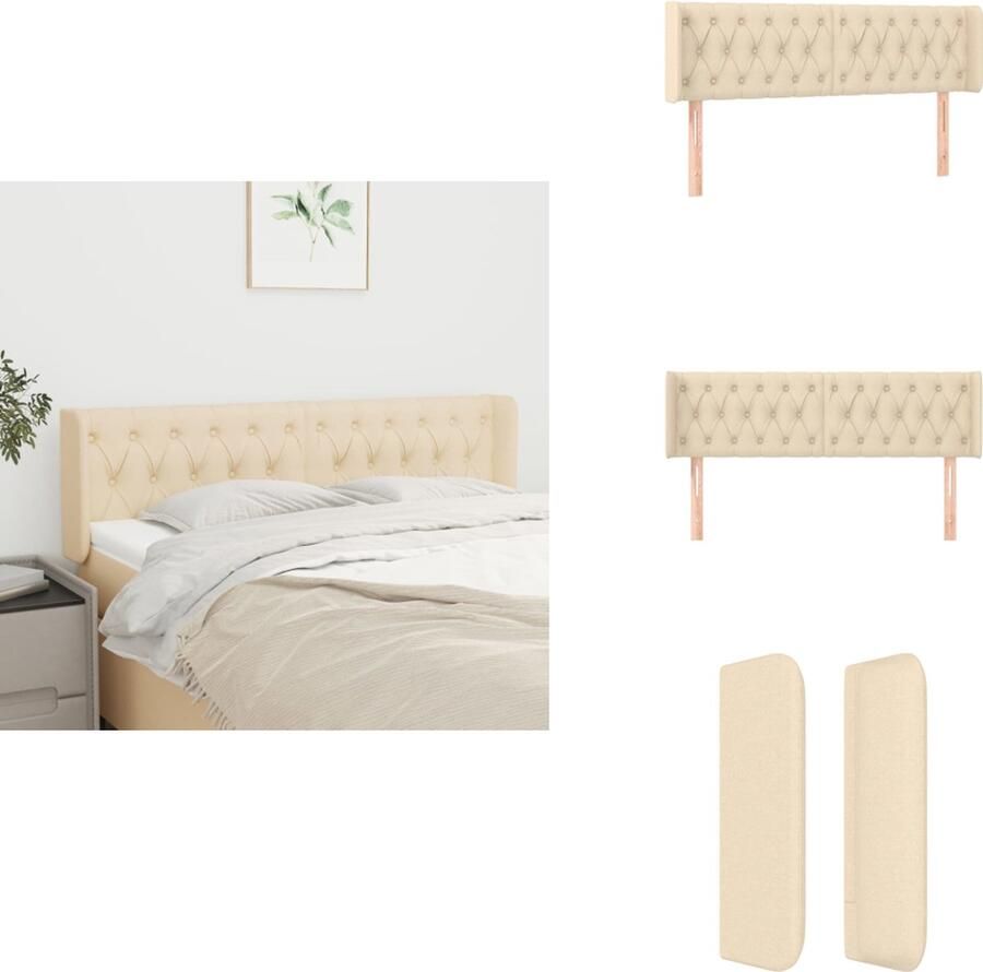 VidaXL Hoofdbord Hoofdborden Hoofdeinde Houten Hoofdbord met randen 163x16x78 88 cm stof crèmekleurig