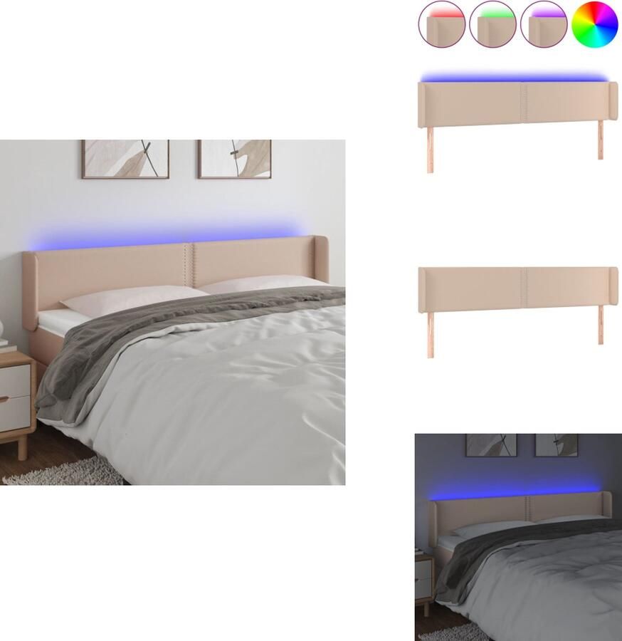 VidaXL Hoofdbord Cappuccino Kunstleer 203 x 16 x 78 88 cm Verstelbaar LED-verlichting USB-aansluiting Bedonderdeel - Foto 1