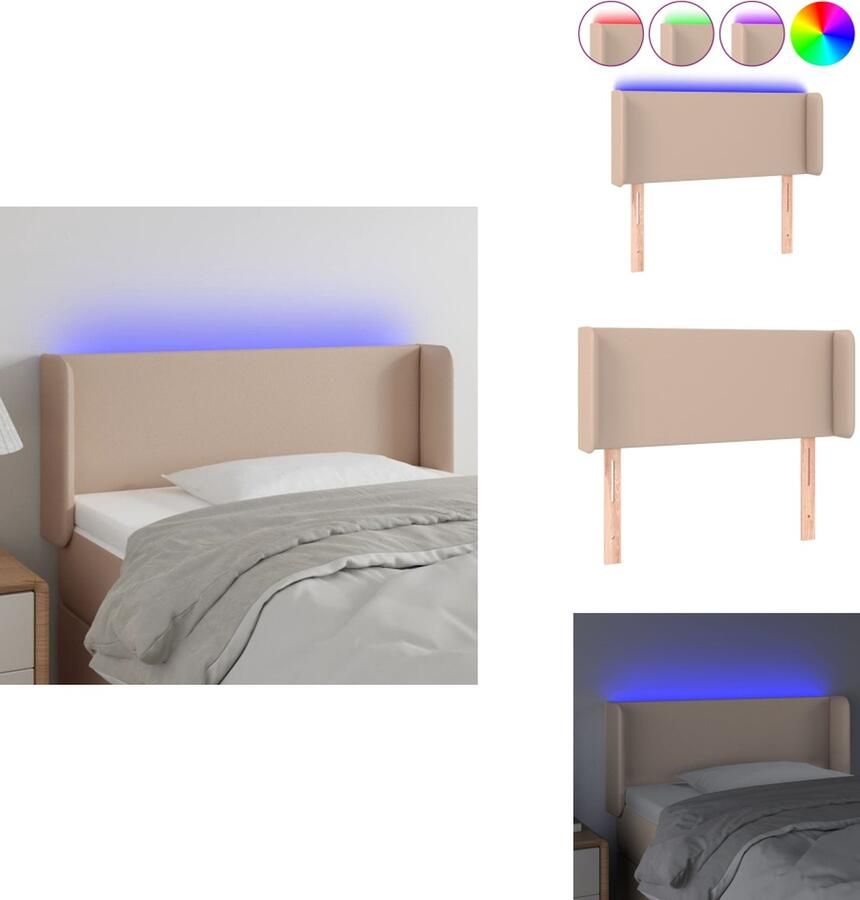 VidaXL Hoofdbord Hoofdborden Hoofdeinde Houten Hoofdbord LED 83x16x78 88 cm kunstleer cappuccinokleurig