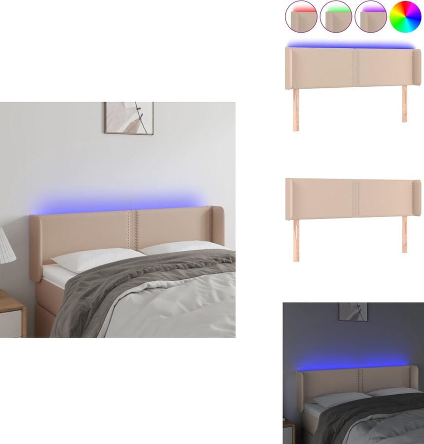 VidaXL Hoofdbord Hoofdborden Hoofdeinde Houten Hoofdbord LED 147x16x78 88 cm kunstleer cappuccinokleurig - Foto 2