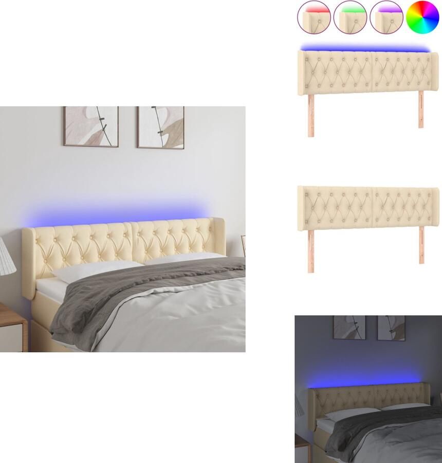 VidaXL Hoofdbord crème LED-verlichting Verstelbare hoogte Comfortabele ondersteuning Snijdbare LED-strip Montagehandleiding inbegrepen USB-aansluiting Bedonderdeel - Foto 4