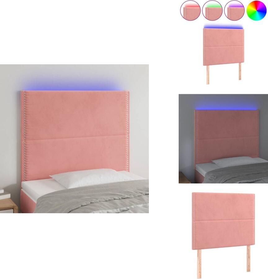 VidaXL Hoofdeind LED Hoofdbord Fluwelen stof Verstelbare hoogte Comfortabele ondersteuning Snijdbare LED-strip Roze 100 x 5 x 118 128 cm (B x D x H) USB-aansluiting Bedonderdeel
