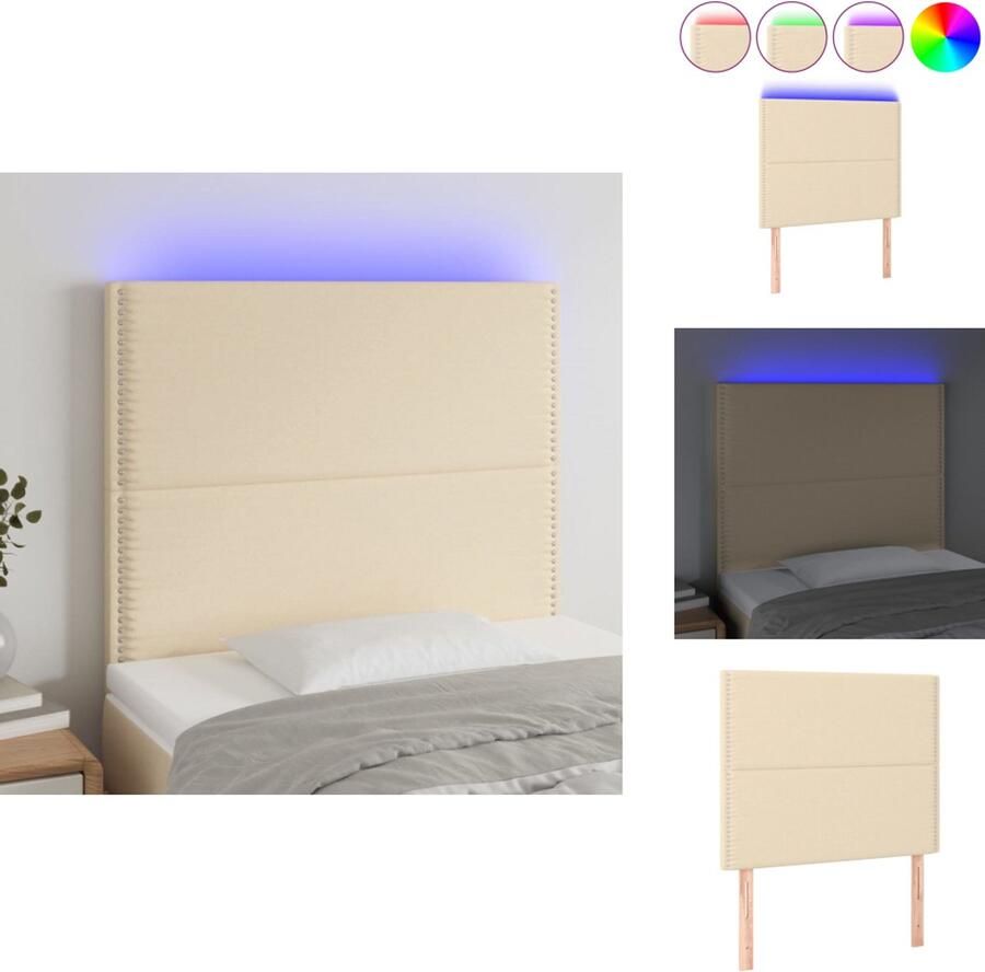 The Living Store Hoofdeind LED-strip Crème 100 x 5 x 118 128 cm Verstelbaar Hoofd Bord Led Hoofdbord Crème Bedding Accessories Slaapkamers Decoratie Headboard Lighting