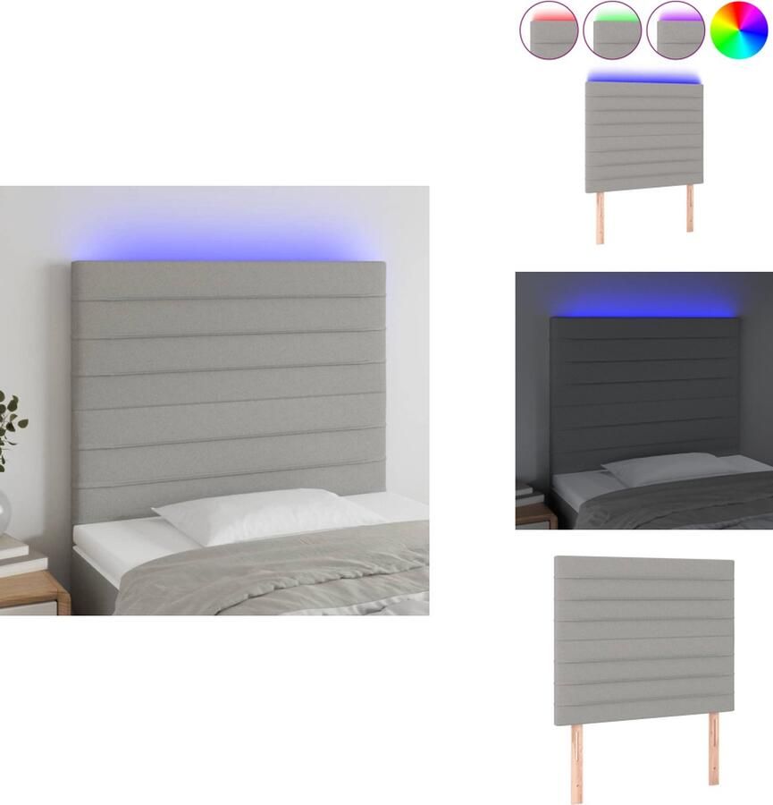 The Living Store Hoofdeinde LED-strip 55 cm Lichtgrijs 100 x 5 x 118 128 cm Verstelbare hoogte Hoofd Bord Led Hoofdbord Grijs Hoofdbord Met Led Slaapkamers Decoratie - Foto 3