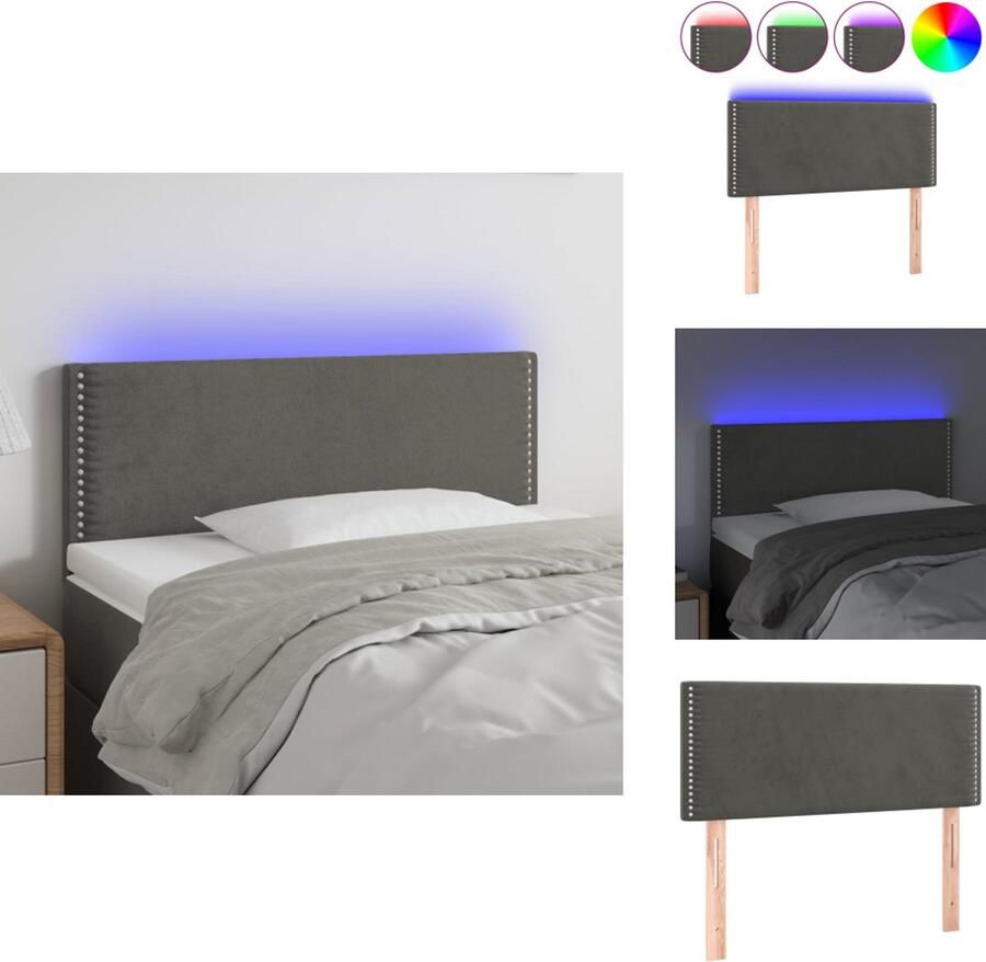 The Living Store Hoofdeind Stof 100 x 5 cm Kleurrijke LED-verlichting Hoofd Bord Led Hoofdbord Grijs Velvet Hoofdbord Met Led Verlichting - Foto 3