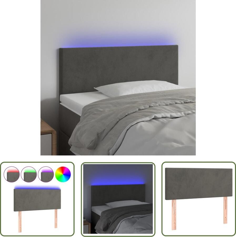 The Living Store Hoofdeind Stof 100 x 5 cm Kleurrijke LED-verlichting Hoofd Bord Led Hoofdbord Grijs Velvet Hoofdbord Met Led Verlichting - Foto 2