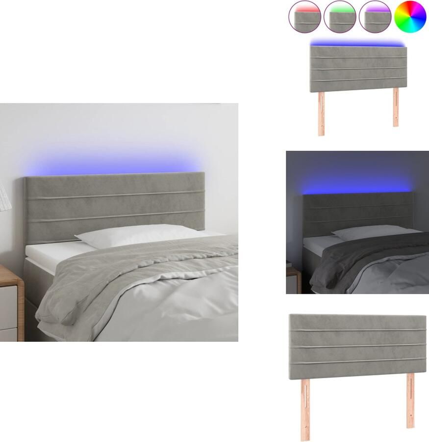 VidaXL Hoofdbord LED 100x5x78 88 cm fluweel lichtgrijs - Foto 3