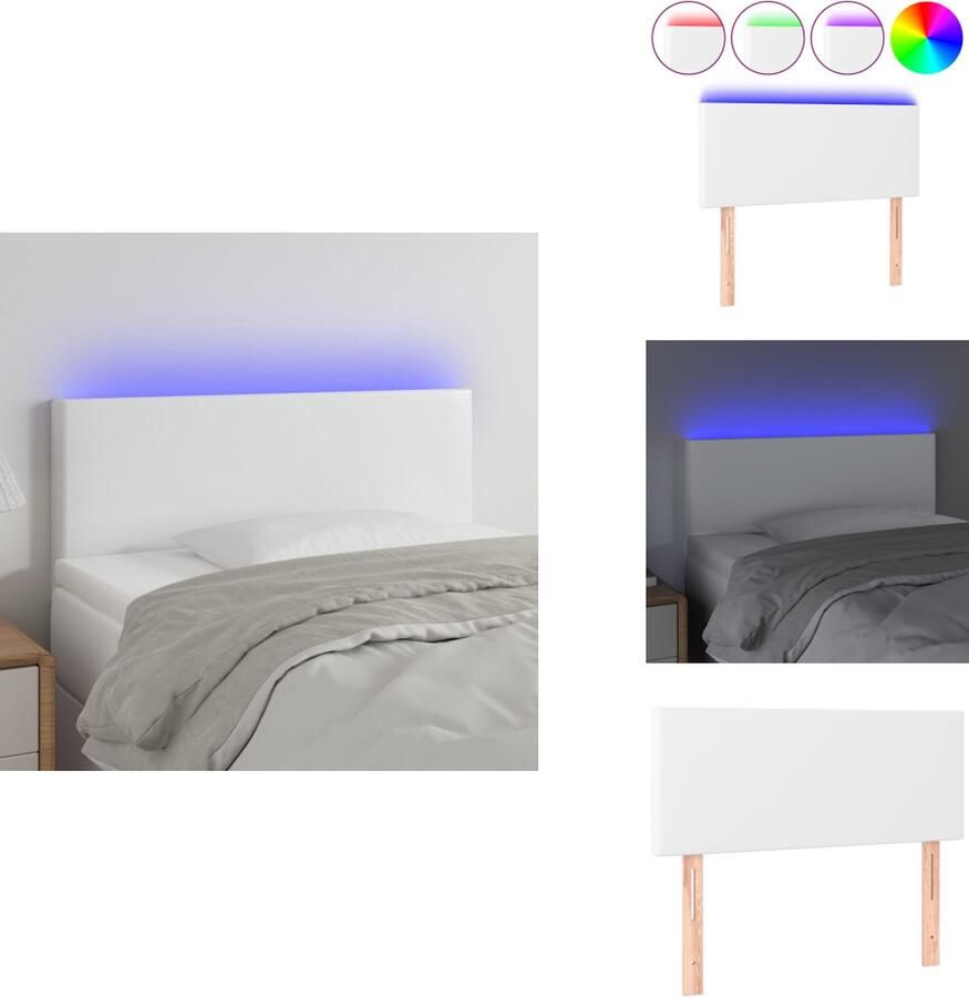 VidaXL Hoofdbord Hoofdborden Hoofdeinde Houten Hoofdbord LED 100x5x78 88 cm kunstleer wit