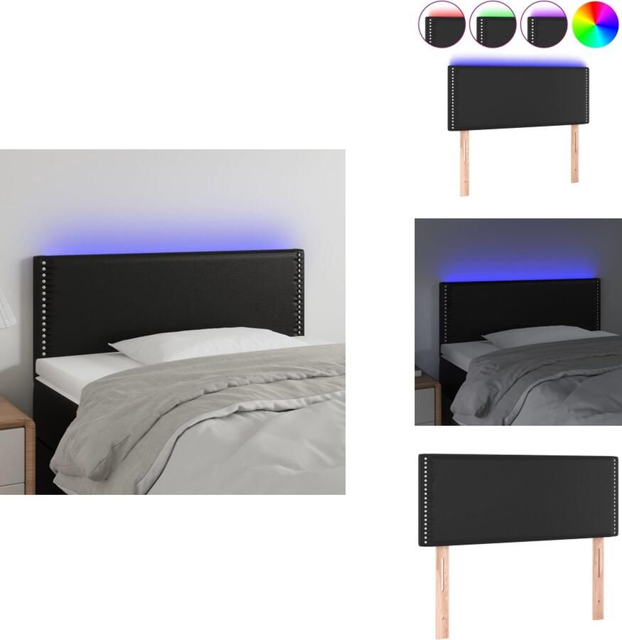 VidaXL Hoofdbord Hoofdborden Hoofdeinde Houten Hoofdbord LED 90x5x78 88 cm kunstleer zwart - Foto 1