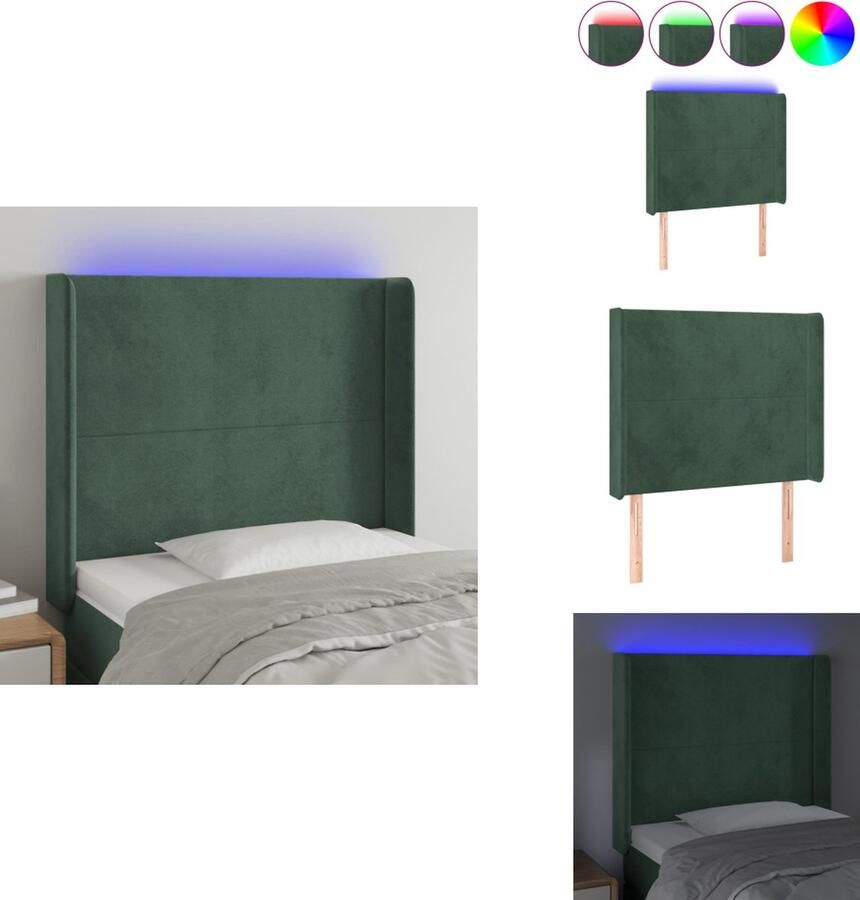 VidaXL Hoofdbord Fluweel Groen 103x16x118 128 cm Verstelbaar en Comfortabel Inclusief LED-strip Bedonderdeel - Foto 2
