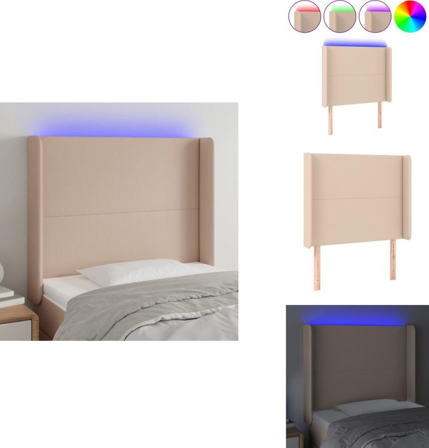 VidaXL Hoofdbord Cappuccino Kunstleer 103x16x118 128 cm Verstelbaar hoofdeinde met kleurrijke LED-verlichting Bedonderdeel - Foto 2