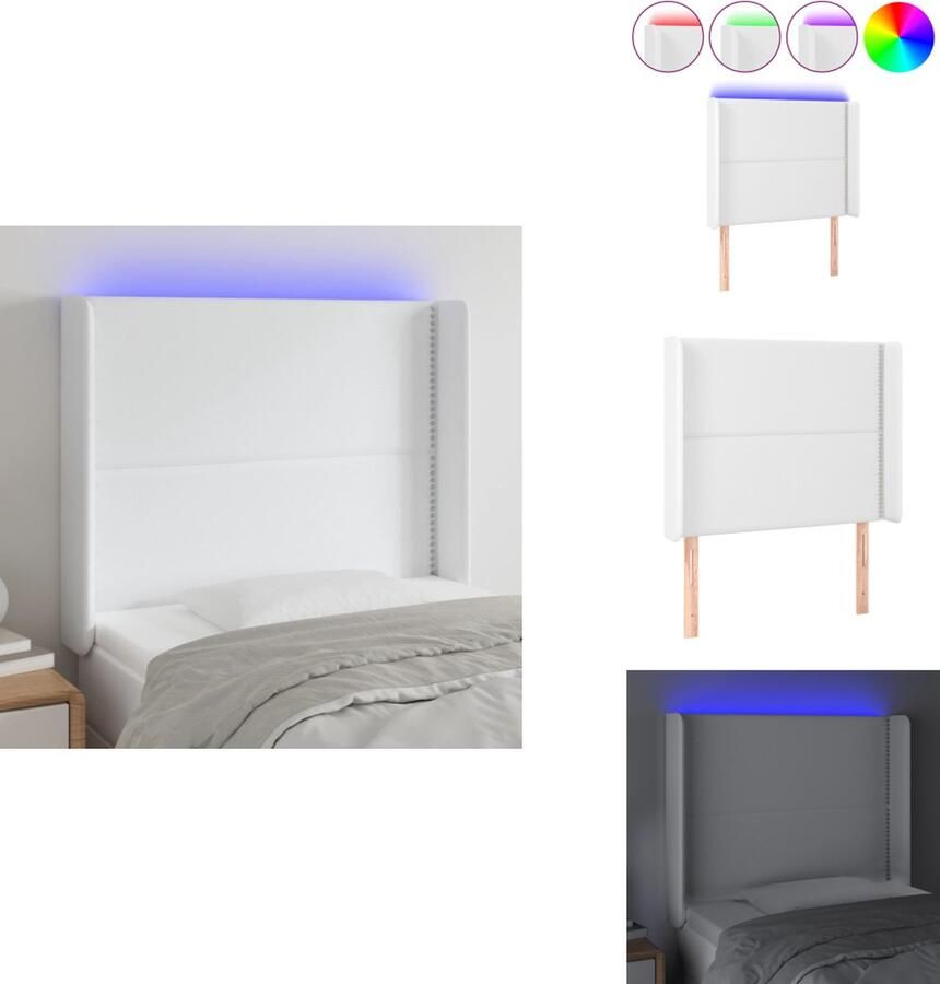 VidaXL Hoofdbord Hoofdborden Hoofdeinde Houten Hoofdbord LED 103x16x118 128 cm kunstleer wit