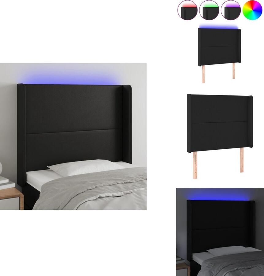 VidaXL Hoofdbord LED 103x16x118 128 cm Zwart Kunstleer Verstelbaar Inclusief LED-strip Bedonderdeel - Foto 2