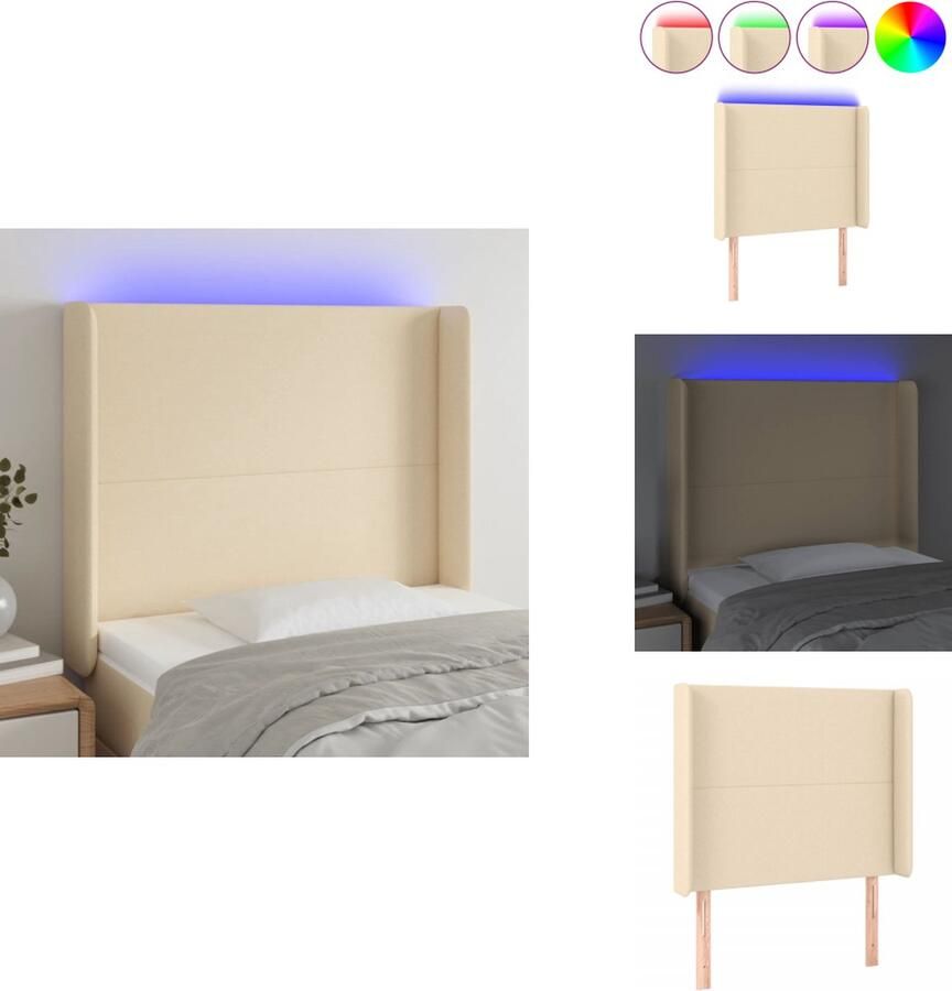 VidaXL Hoofdbord LED Crème 103x16x118 128 cm Verstelbaar Duurzaam Kleurrijk Snijdbaar LED-strip Bedonderdeel - Foto 2
