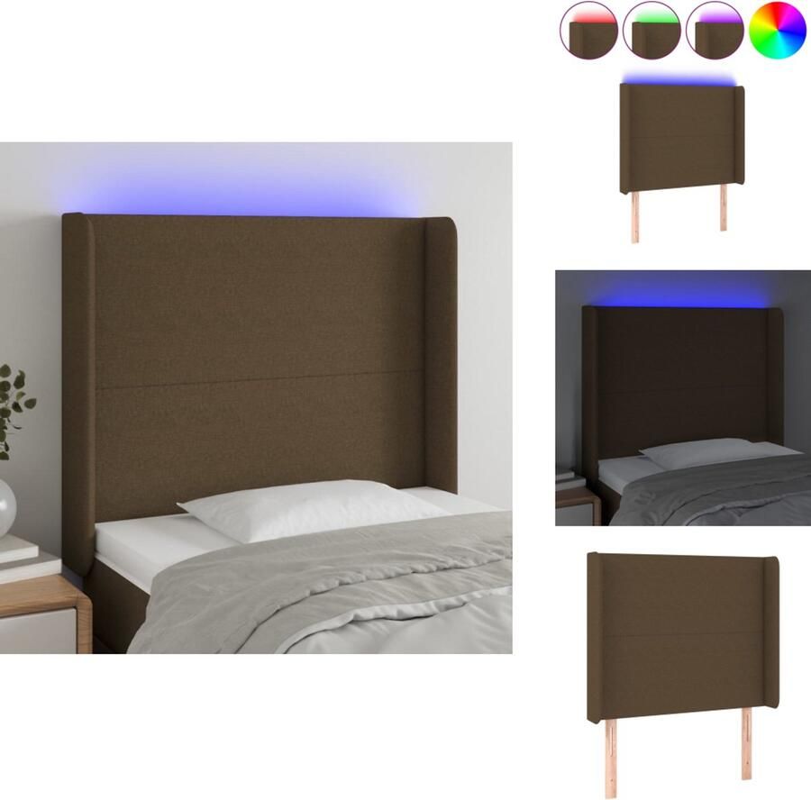 VidaXL Hoofdbord donkerbruin LED-verlichting 103x16x118 128 cm verstelbare hoogte duurzaam materiaal comfortabele ondersteuning snijdbare LED-strip montagehandleiding inbegrepen Bedonderdeel