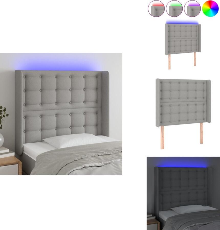 VidaXL Hoofdbord Lichtgrijs 103x16x118 128 cm Verstelbare hoogte Kleurrijke LED-verlichting Bedonderdeel - Foto 2