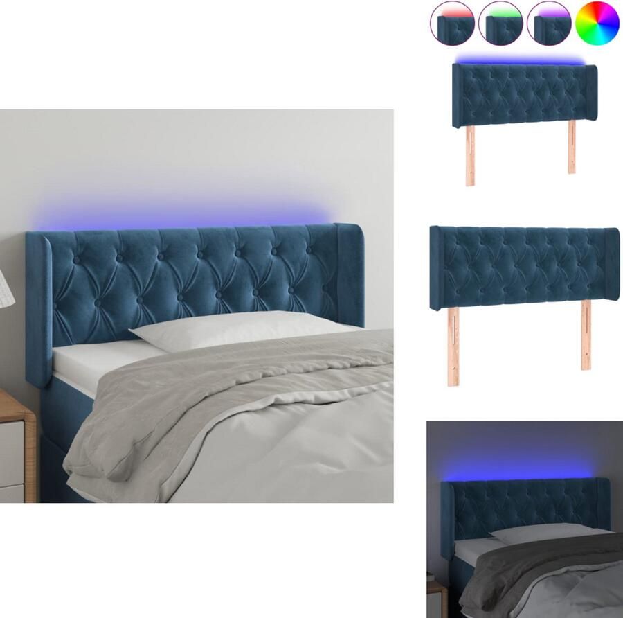 VidaXL Hoofdbord donkerblauw LED 103 x 16 x 78 88 cm verstelbaar zacht fluweel kleurrijke LED-verlichting snijdbare LED-strip inclusief montagehandleiding en USB-aansluiting Bedonderdeel