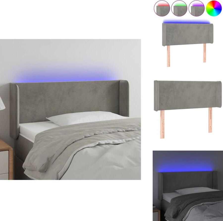 VidaXL Hoofdbord LED Lichtgrijs 103 x 16 x 78 88 cm Verstelbaar Zacht fluweel Kleurrijke LED-verlichting Snijdbare LED-strip Bedonderdeel
