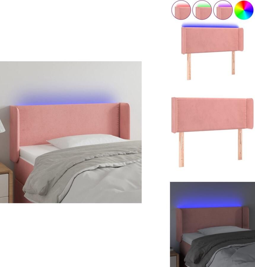 VidaXL Hoofdbord Zacht Fluweel Roze 103 x 16 x 78 88 cm Verstelbaar Comfortabele ondersteuning Snijdbare LED-strip Inclusief montagehandleiding USB-aansluiting Bedonderdeel