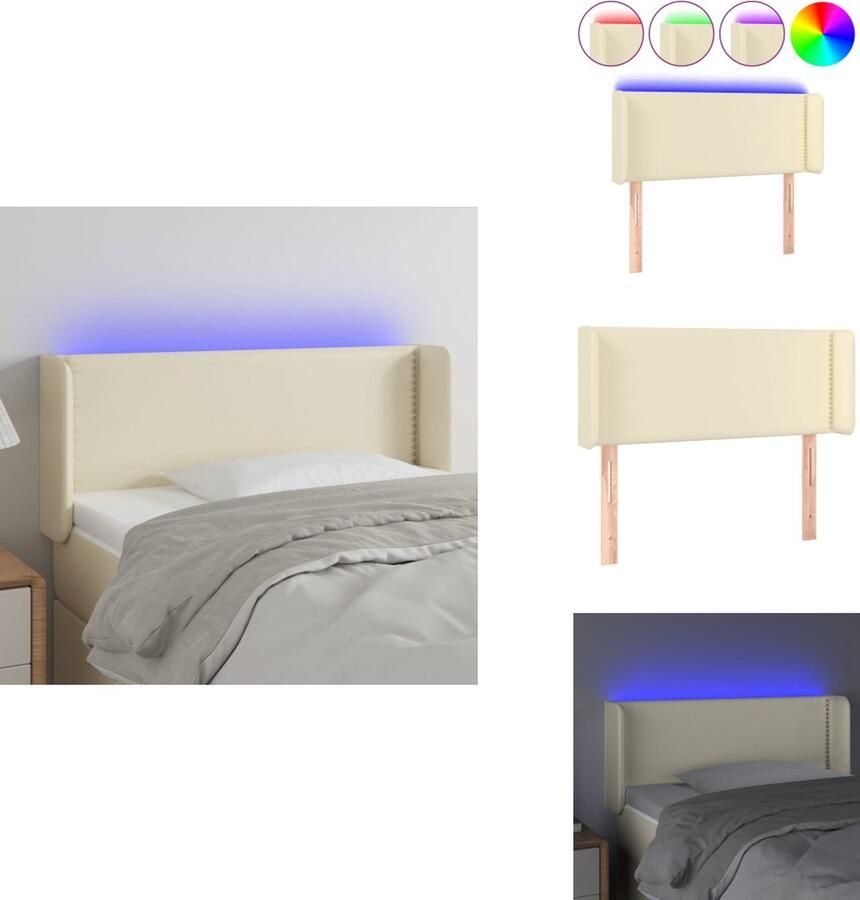 VidaXL Hoofdbord LED-verlichting Verstelbare hoogte Duurzaam kunstleer Crème 103 x 16 x 78 88 cm Bedonderdeel - Foto 1