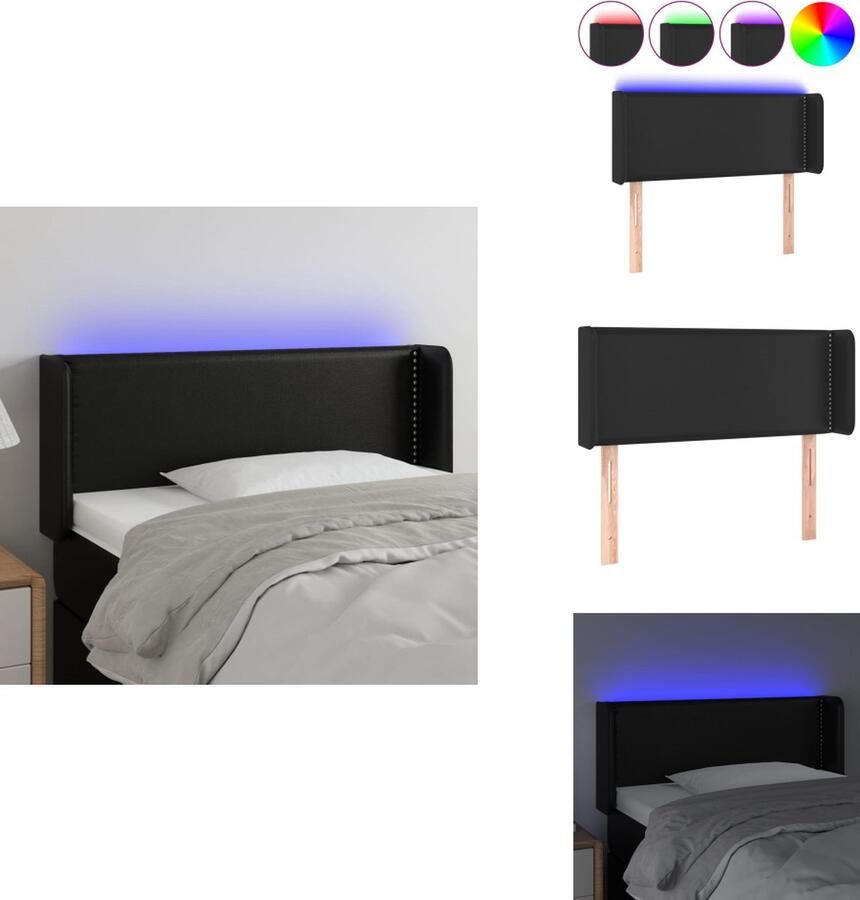 VidaXL Klassiek LED-hoofdbord Hoogwaardig kunstleer Verstelbare hoogte Kleurrijke LED-verlichting Snijdbare LED-strip Zwart 103 x 16 x 78 88 cm IP65 Met schaarsymbool 1 x hoofdbord met randen 1 x LED-strip Bedonderdeel