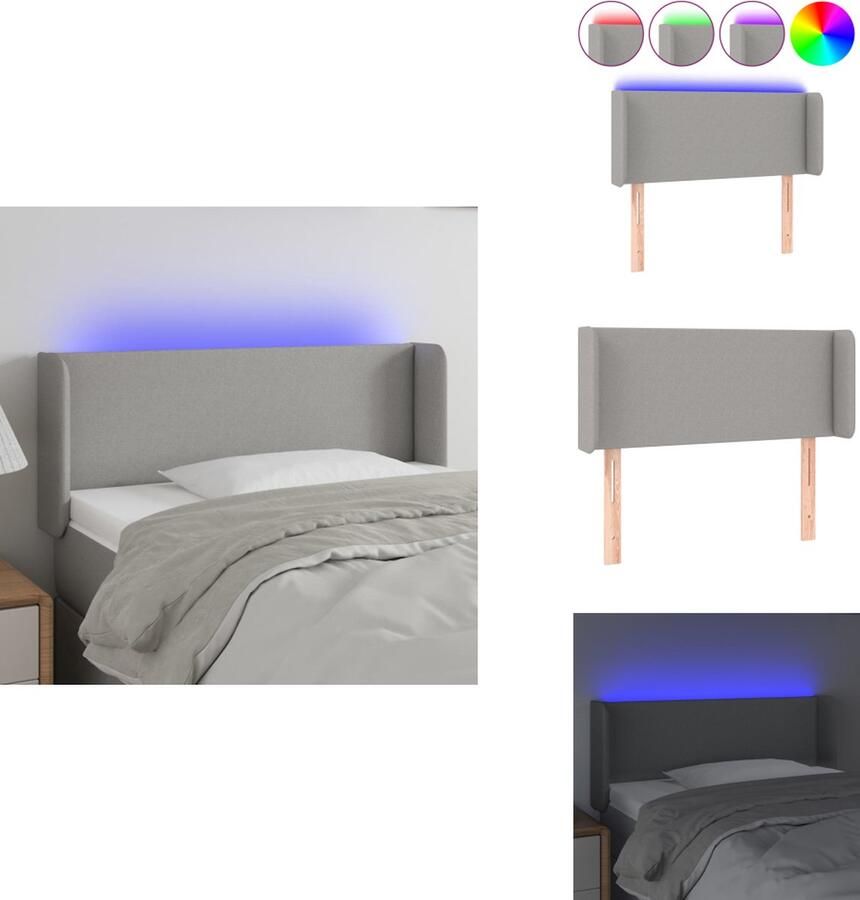 VidaXL Hoofdbord LED Verstelbaar Lichtgrijs 103 x 16 x 78 88 cm Duurzaam Kleurrijke LED-verlichting Snijdbare LED-strip USB-aansluiting Bedonderdeel