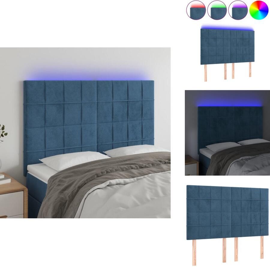 VidaXL Hoofdbord Hoofdborden Hoofdeinde Houten Hoofdbord LED 144x5x118 128 cm fluweel donkerblauw