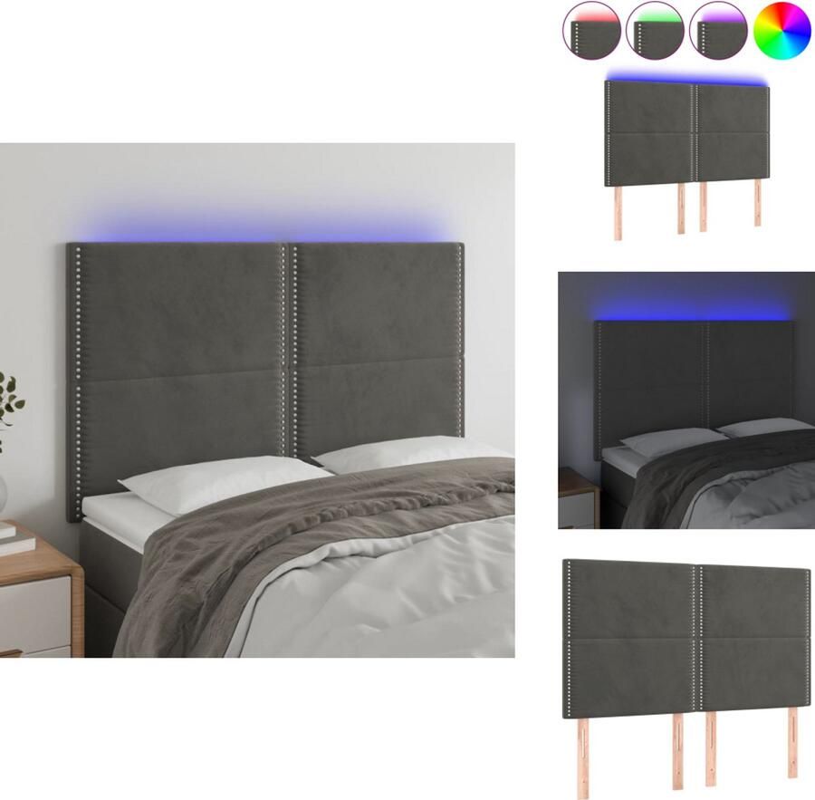 VidaXL Hoofdbord Hoofdborden Hoofdeinde Houten Hoofdbord LED 144x5x118 128 cm fluweel donkergrijs