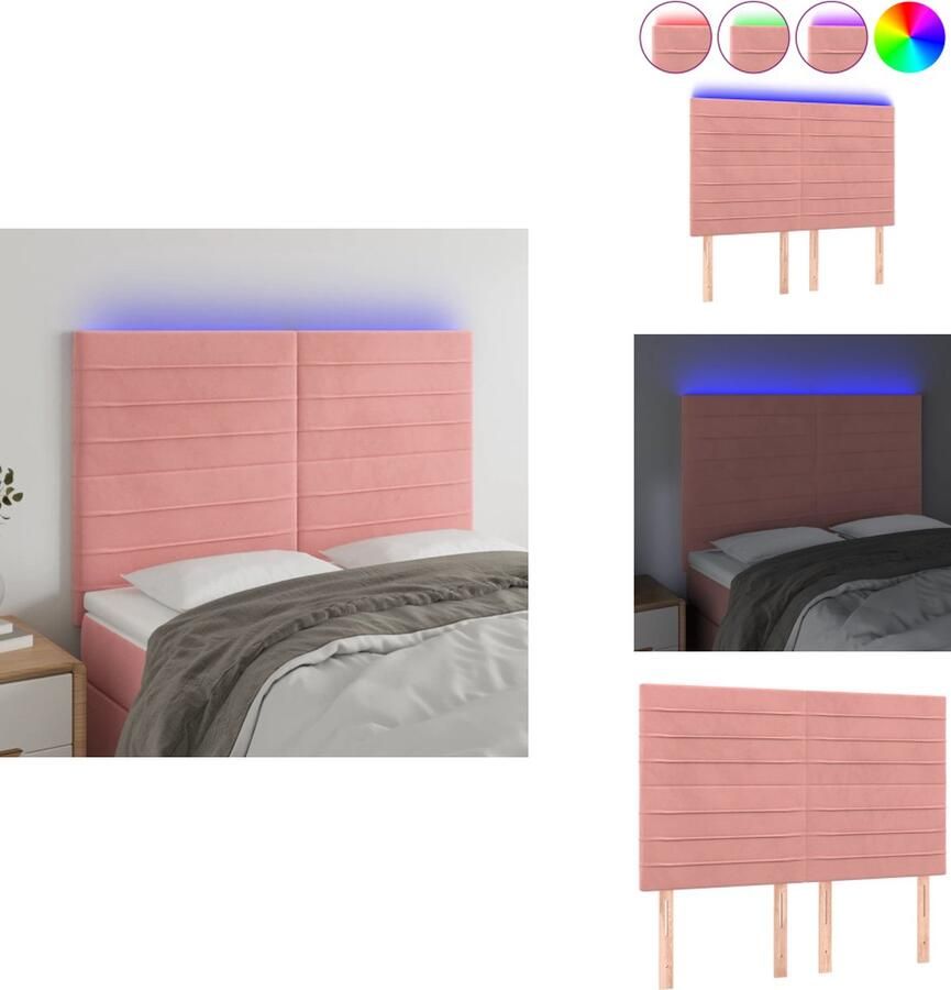 VidaXL Hoofdbord Hoofdborden Hoofdeinde Houten Hoofdbord LED 144x5x118 128 cm fluweel zwart