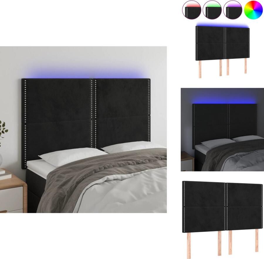 VidaXL Hoofdbord Hoofdborden Hoofdeinde Houten Hoofdbord LED 144x5x118 128 cm fluweel zwart - Foto 3