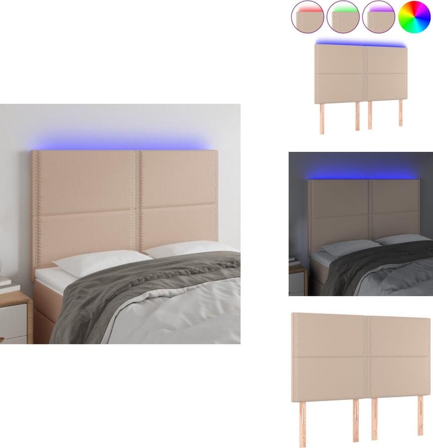 VidaXL Hoofdbord Hoofdborden Hoofdeinde Houten Hoofdbord LED 144x5x118 128 cm kunstleer cappuccinokleurig - Foto 2