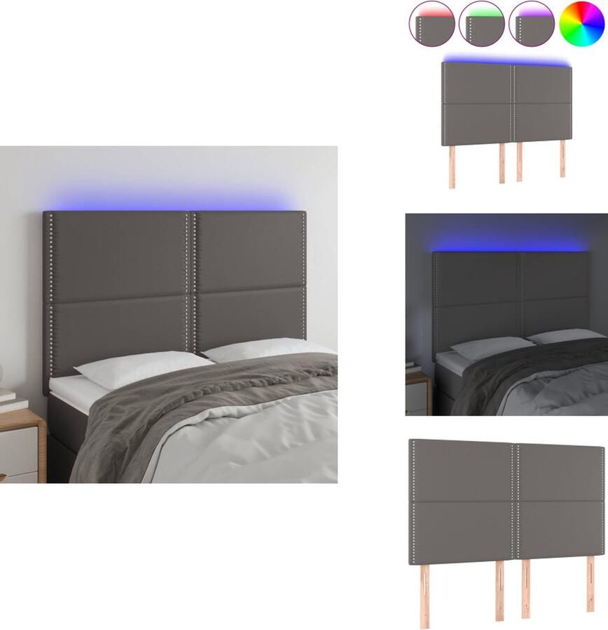 VidaXL Hoofdbord LED Grijs 144 x 5 x 118 128 cm Kunstleer Verstelbaar Kleurrijke LED-verlichting Bedonderdeel - Foto 1