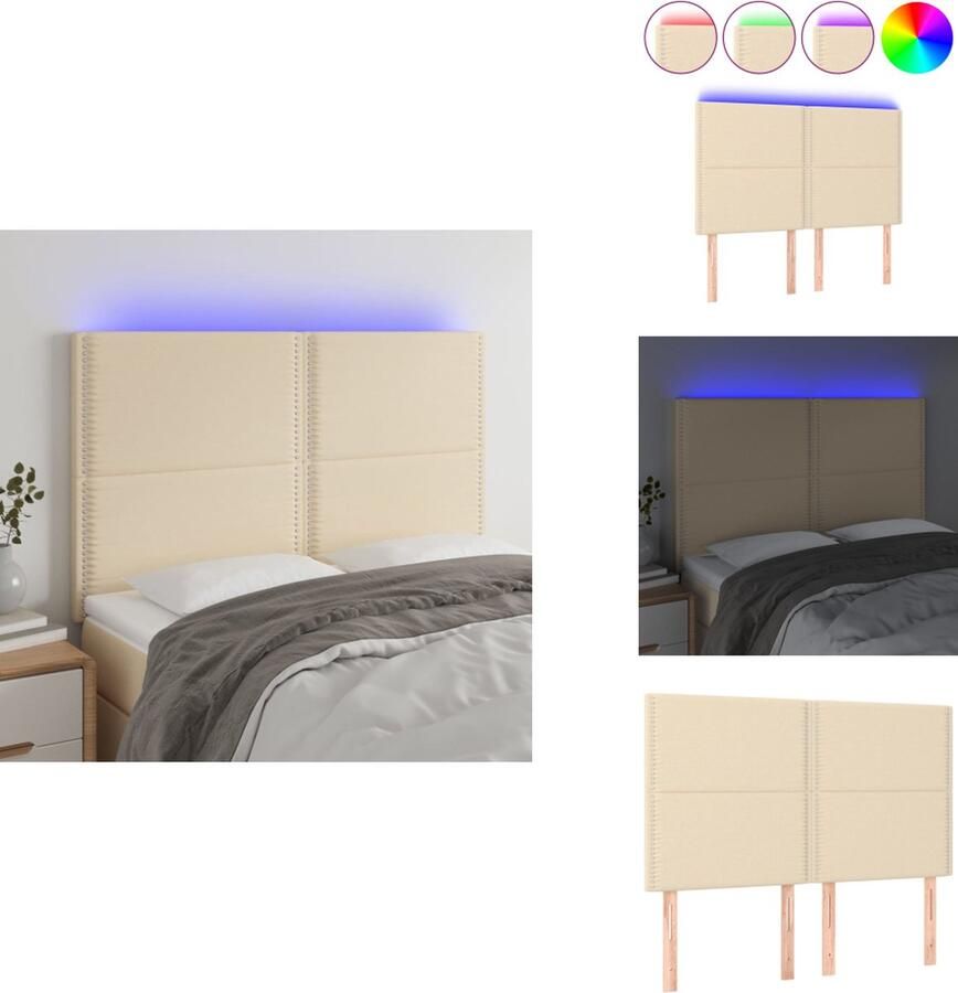 VidaXL Hoofdbord Hoofdborden Hoofdeinde Houten Hoofdbord LED 144x5x118 128 cm stof crèmekleurig - Foto 2