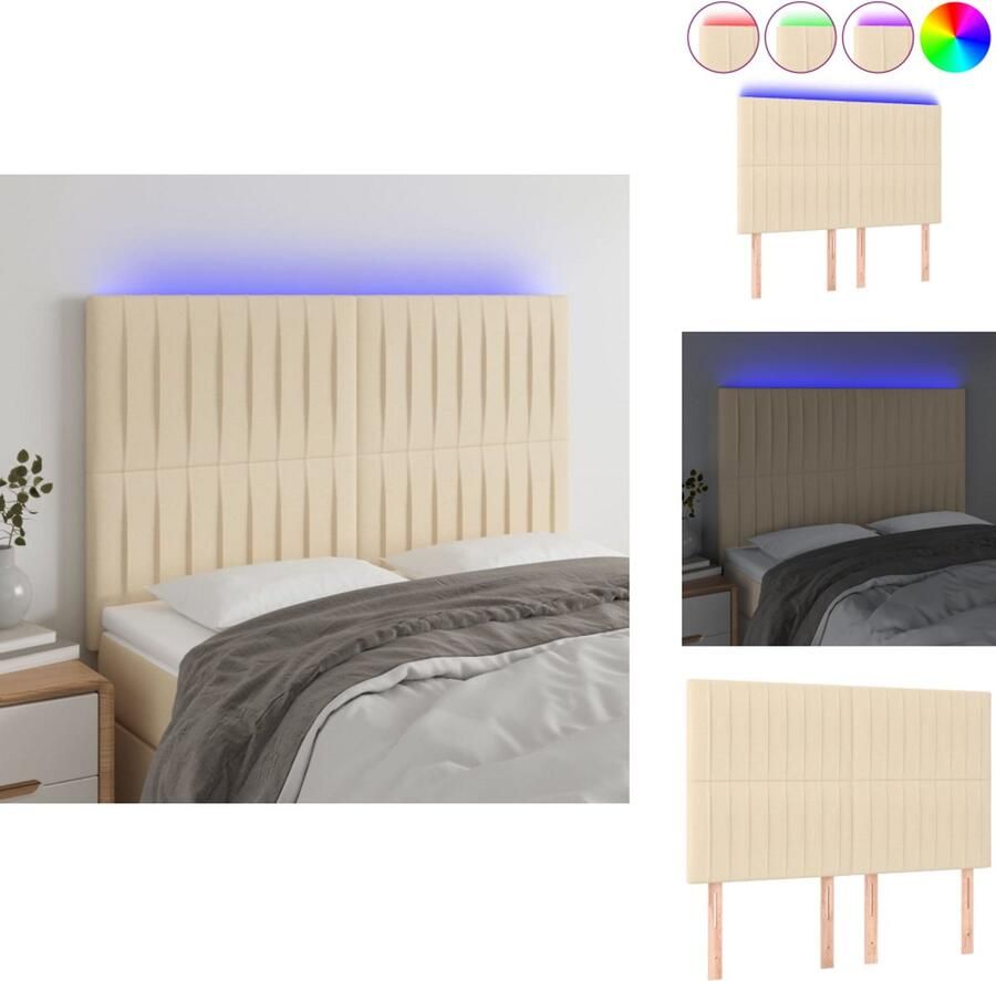 VidaXL Hoofdbord Hoofdborden Hoofdeinde Houten Hoofdbord LED 144x5x118 128 cm stof crèmekleurig