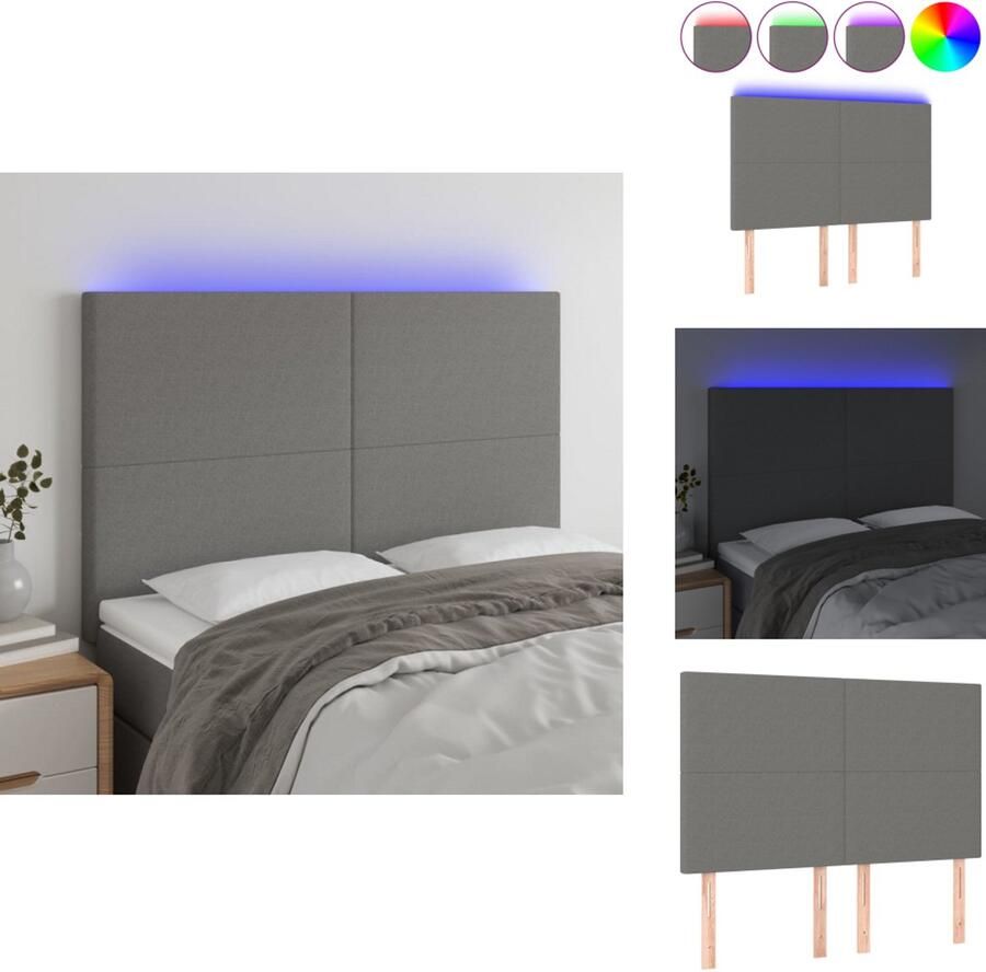 VidaXL Hoofdbord Hoofdborden Hoofdeinde Houten Hoofdbord LED 144x5x118 128 cm stof donkergrijs