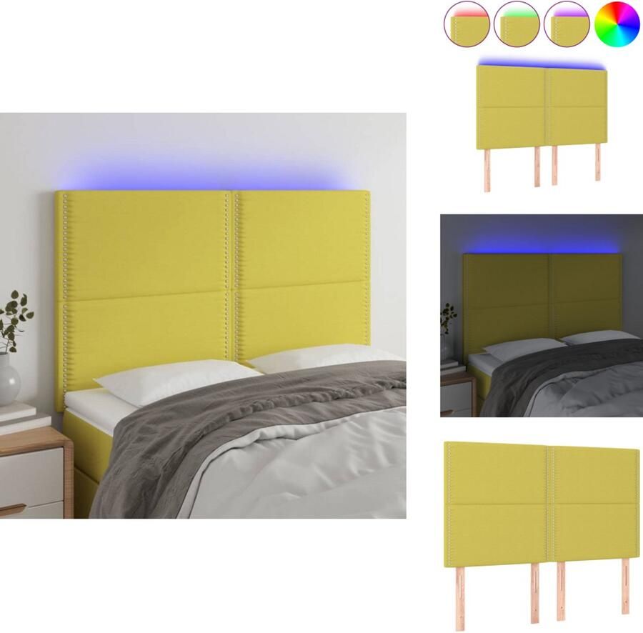 VidaXL Hoofdbord Hoofdborden Hoofdeinde Houten Hoofdbord LED 144x5x118 128 cm stof groen