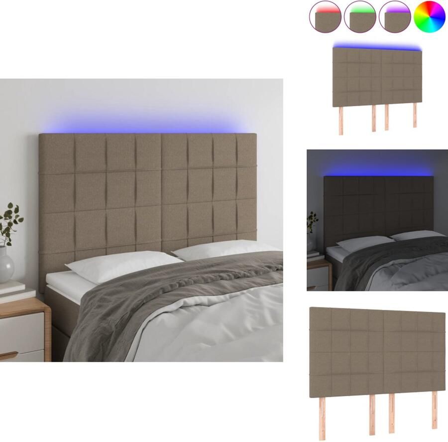 VidaXL Hoofdbord Hoofdborden Hoofdeinde Houten Hoofdbord LED 144x5x118 128 cm stof taupe