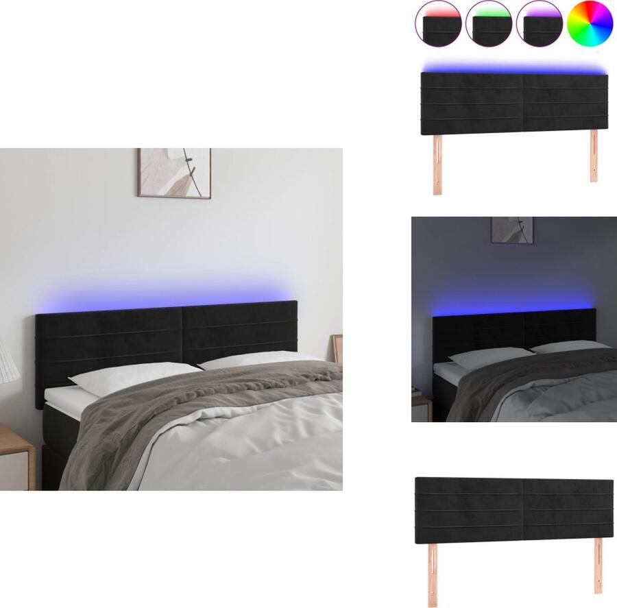 VidaXL Hoofdeind LED Hoofdbord 144 x 5 x 78 88 cm Zwart Fluwelen Stof IP65 Verstelbare Hoogte Comfortabele Ondersteuning Snijdbare LED-strip Inclusief 2 LED-strips Bedonderdeel