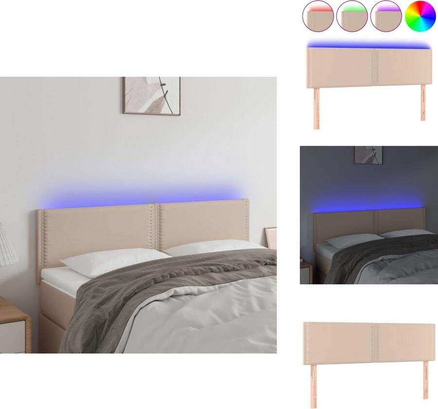 VidaXL Hoofdbord Hoofdborden Hoofdeinde Houten Hoofdbord LED 144x5x78 88 cm kunstleer cappuccinokleurig