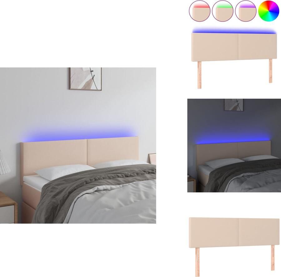 VidaXL Hoofdbord Hoofdborden Hoofdeinde Houten Hoofdbord LED 144x5x78 88 cm kunstleer cappuccinokleurig - Foto 2