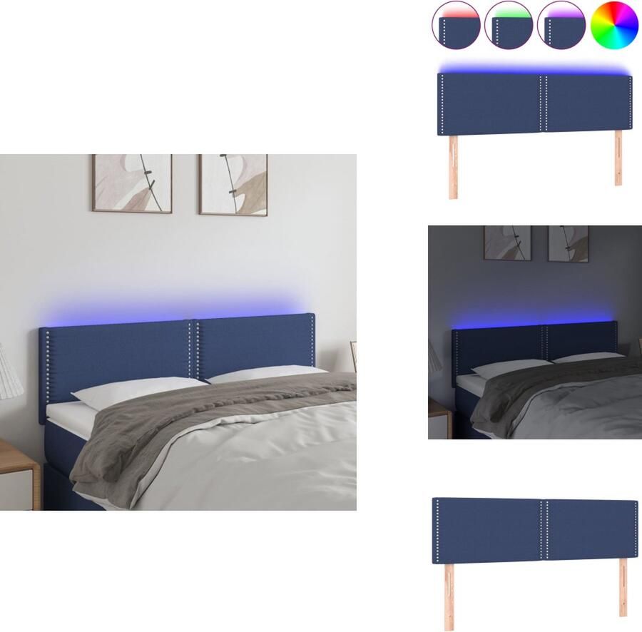 VidaXL Hoofdeind Bed Blauw 144 x 5 x 78 88 cm Verstelbaar LED Verlichting Bedonderdeel