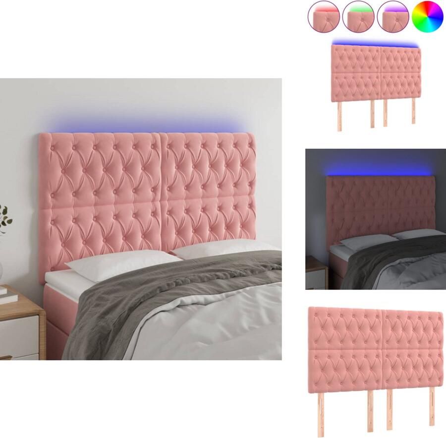 VidaXL Hoofdbord Hoofdborden Hoofdeinde Houten Hoofdbord LED 144x7x118 128 cm fluweel roze