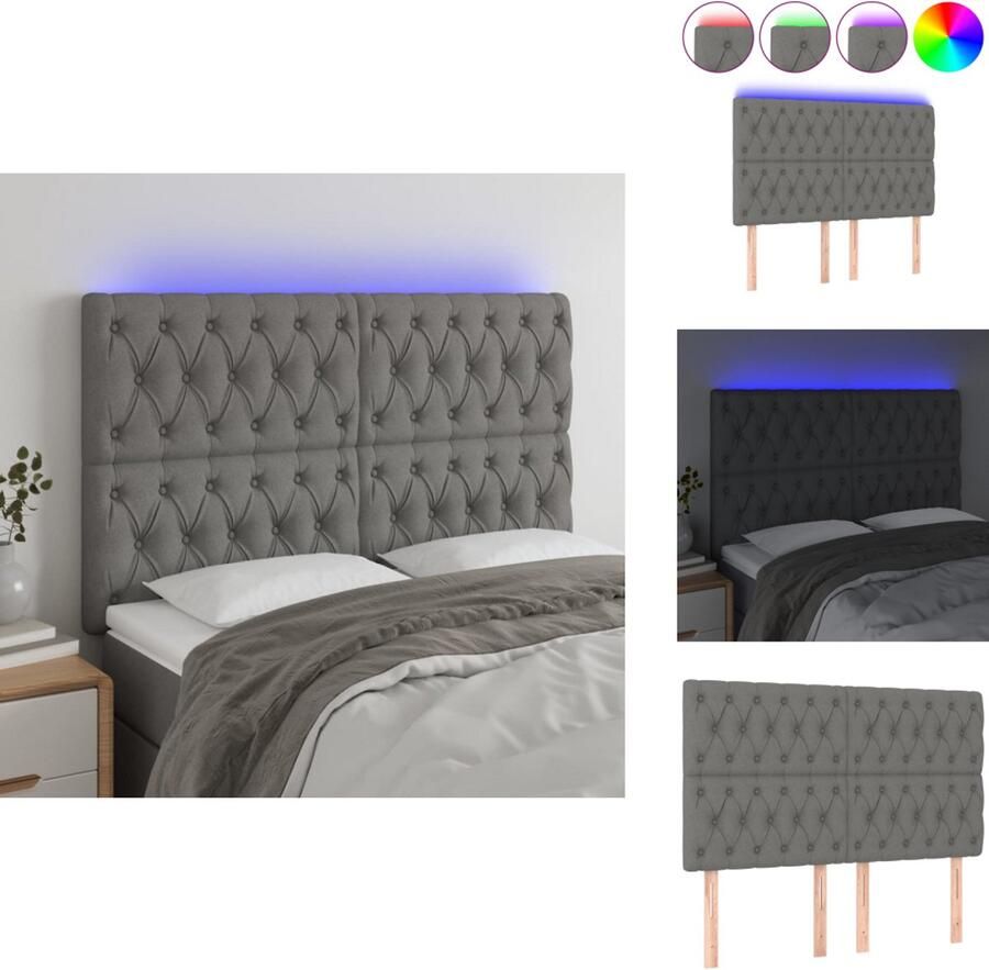 VidaXL Hoofdbord Hoofdborden Hoofdeinde Houten Hoofdbord LED 144x7x118 128 cm stof donkergrijs