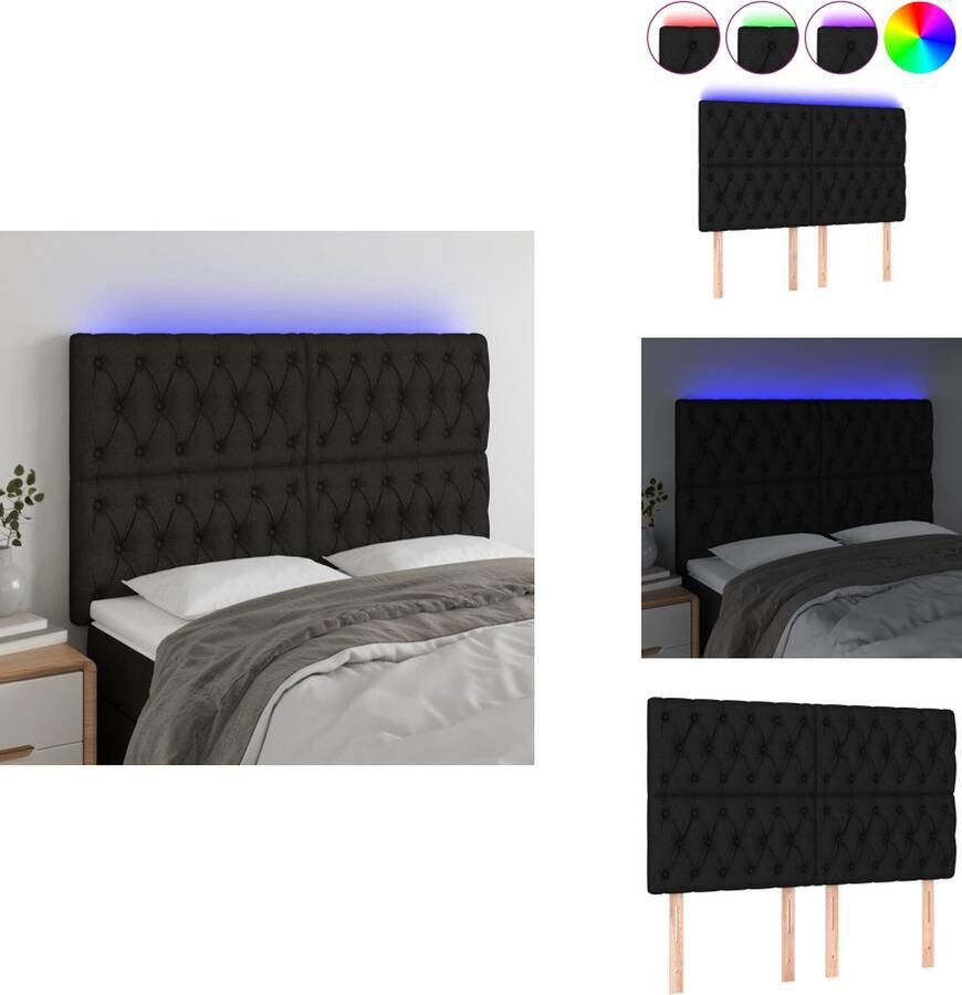 The Living Store Hoofdbord LED 144x7x118 128 cm stof zwart Hoofd Bord Led Hoofdbord Zwart Hoofdbord Met Led Verlichting Hoofdbord Bedroom Decor - Foto 2
