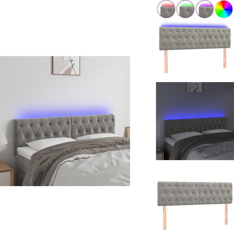 VidaXL Hoofdbord Hoofdborden Hoofdeinde Houten Hoofdbord LED 144x7x78 88 cm fluweel lichtgrijs