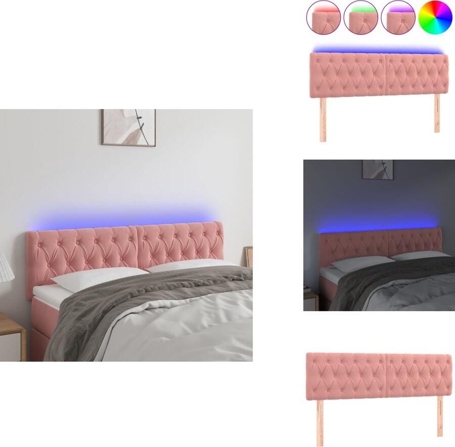 VidaXL Hoofdbord Hoofdborden Hoofdeinde Houten Hoofdbord LED 144x7x78 88 cm fluweel roze - Foto 2