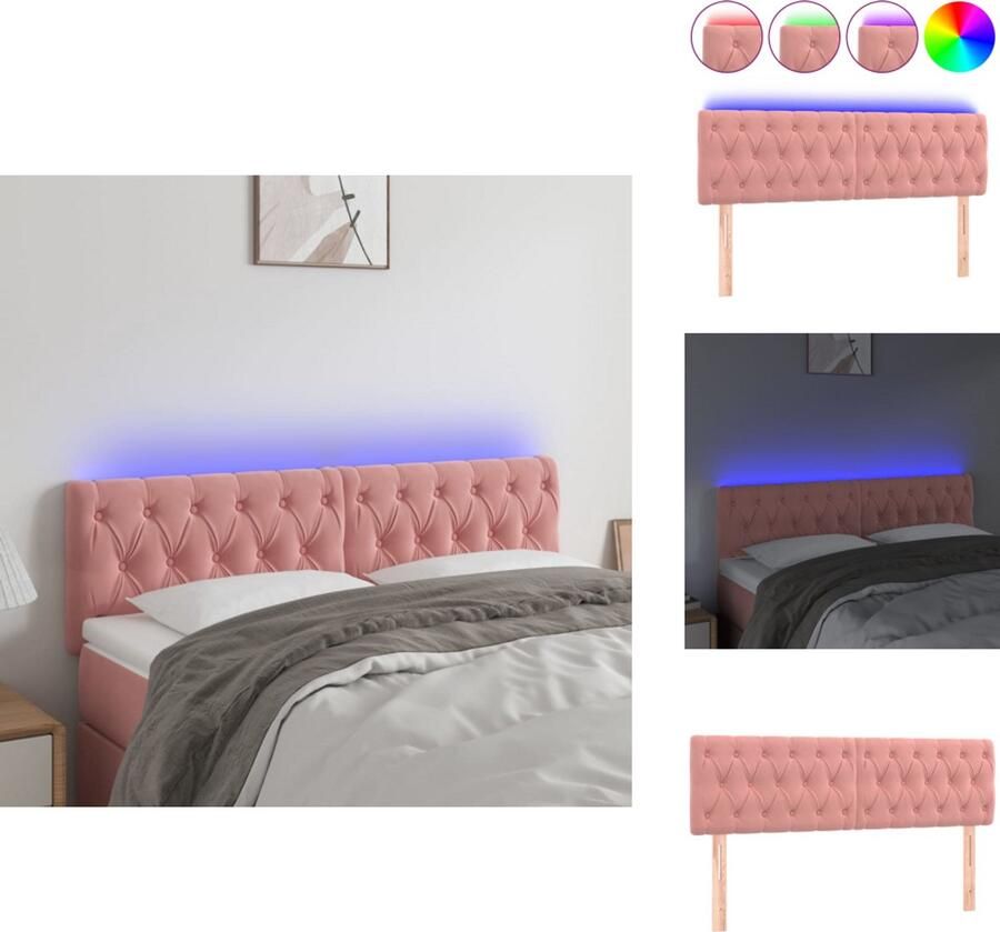 VidaXL Hoofdbord Hoofdborden Hoofdeinde Houten Hoofdbord LED 144x7x78 88 cm fluweel roze