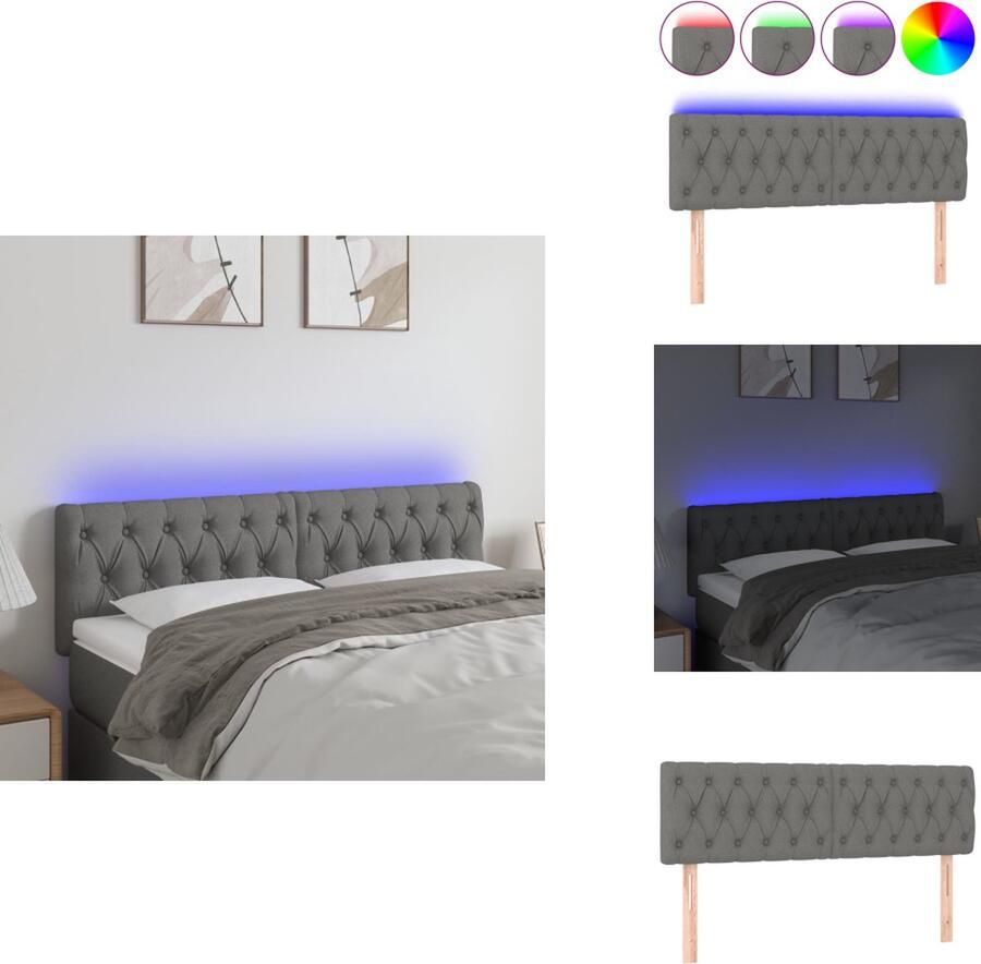 VidaXL Hoofdbord Hoofdborden Hoofdeinde Houten Hoofdbord LED 144x7x78 88 cm stof donkergrijs
