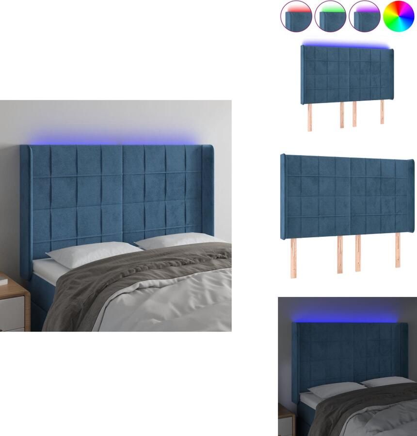 VidaXL Hoofdbord Hoofdborden Hoofdeinde Houten Hoofdbord LED 147x16x118 128 cm fluweel donkerblauw